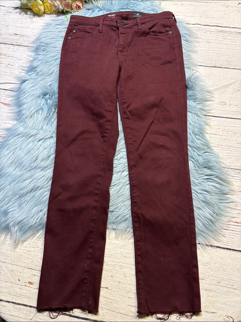 AG Adriano Goldschmied The Prima Cigarette Leg Pants in Burgundy Sz 27